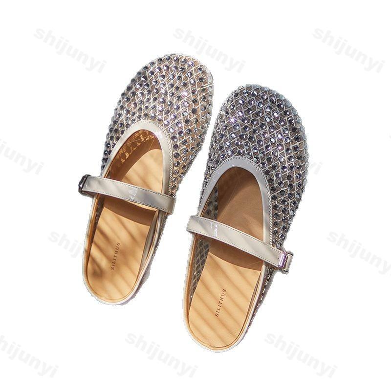Fashion Bright Rhinestone Slippers Women's 2025 Summer New Mesh Breathable Elegant Temperament Sandals Comfortable Fashion Cool Shoes