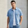 Summer New Vintage Artistic Men'S Short-Sleeve Denim Shirt Solid Color Lapel Collar Loose Casual Versatile Shirt