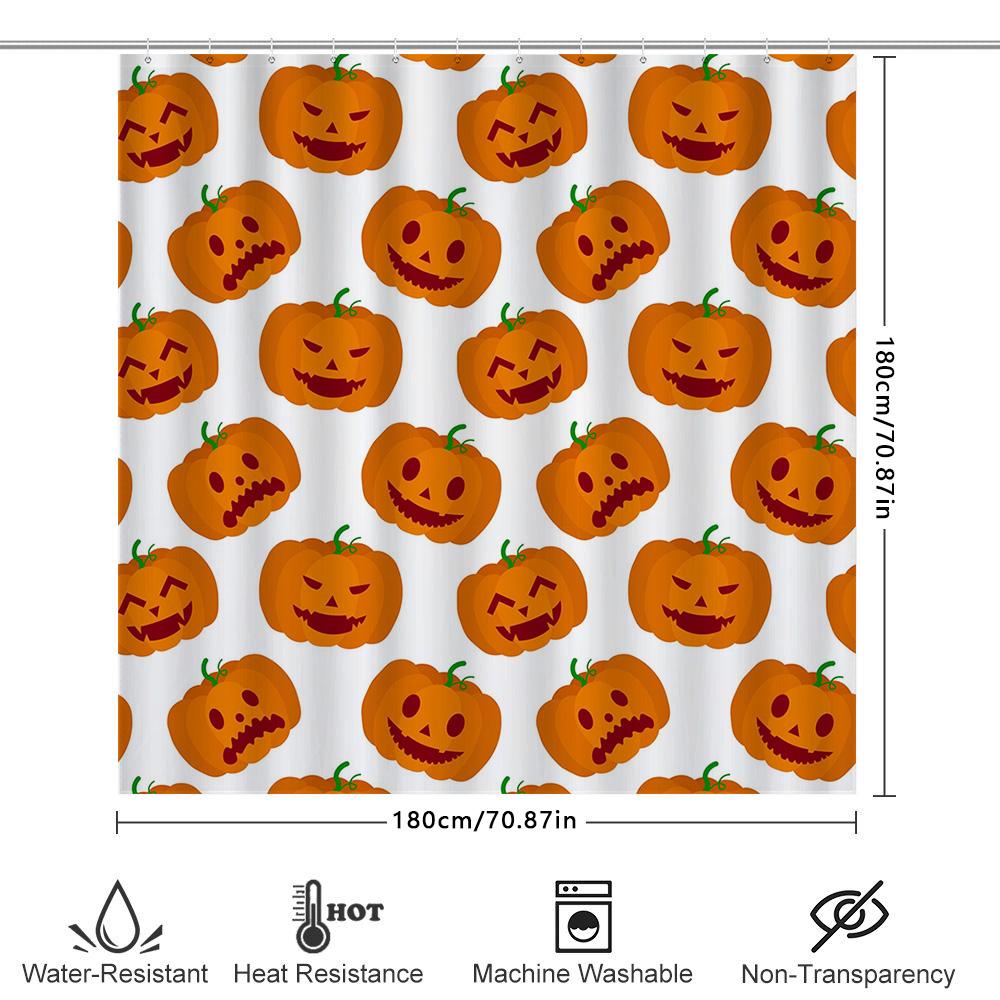 Halloween Pumpkin Face Shower Curtain Festive Orange Fabric Bath Decor For Halloween Season 180 X 180Cm (71 X 71)
