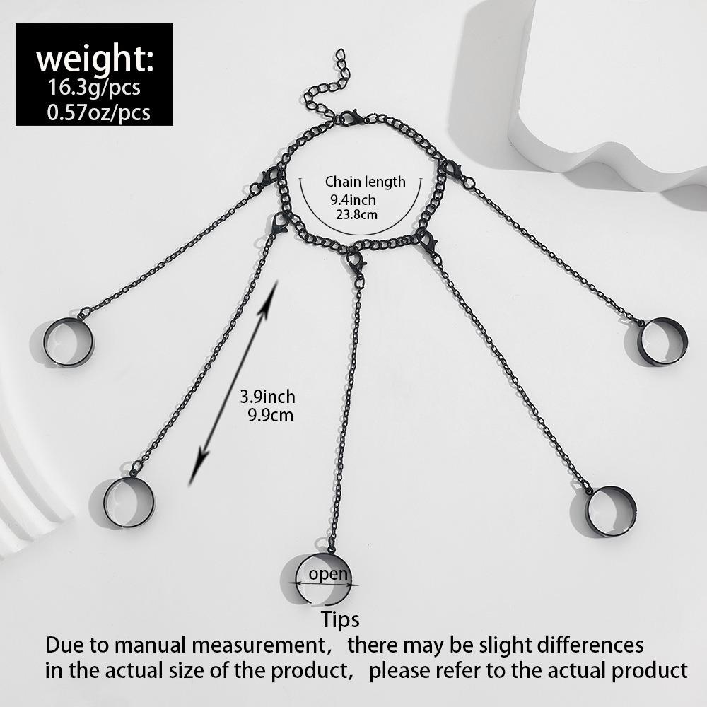 Punk Wrist Bracelet Gothic Open Rings Set Ins Chain Link Ring  Couple