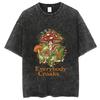 Everybody Croaks Mushroom Frogs Tshirt Printed Short Sleeve Washed Cotton Denim T Shirt Men Y2K T-shirt Clothing Top