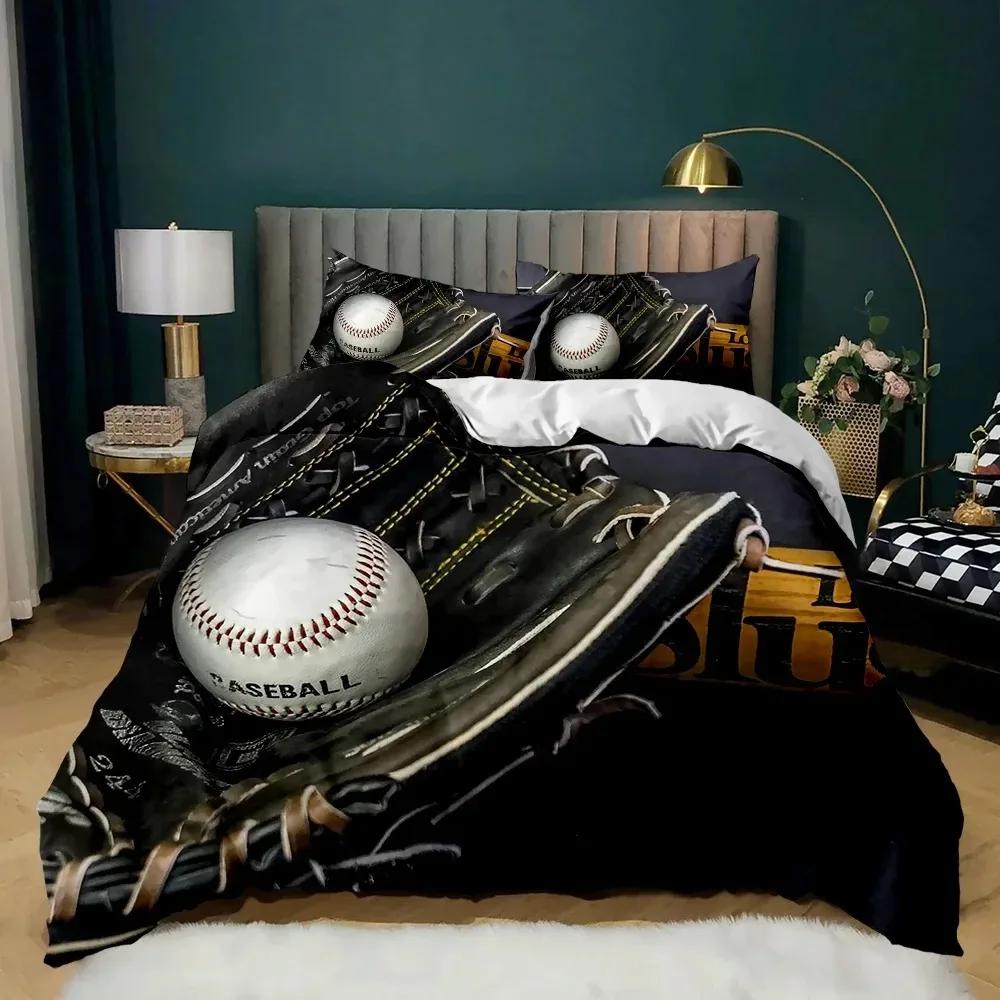 Sportowy Zestaw Pościeli Baseballowej dla Dziecka, Zestawy Poszewek na Kołdrę w Rozmiarze Queen, Chłopięca Sportowa Poszwa na Kołdrę dla Nastolatków Poliestrowa Poszwa na Kołdrę