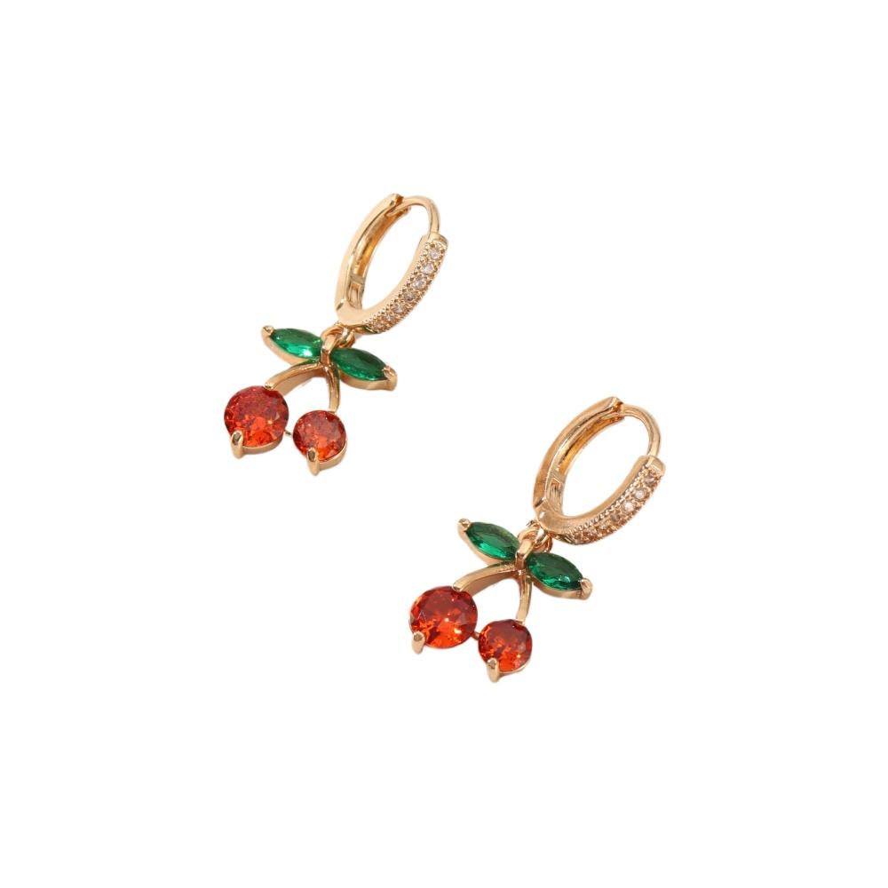 Cherry Shape Dangle Earrings for Women 2025 New Fashion Golden Drop Earring Zirconia Jewelry Wedding Party Accessorie