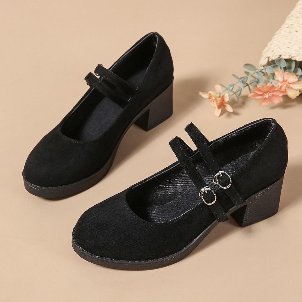 Women's High Heels 2026 Ankle-wrap Chunky Heels Buckle Strap Female Shoes Office & Career Pumps Women's Shoes Plus Size 36-42