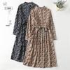 2026 Spring Retro Floral Midi Dress with Ruffle Collar and Tie Waist