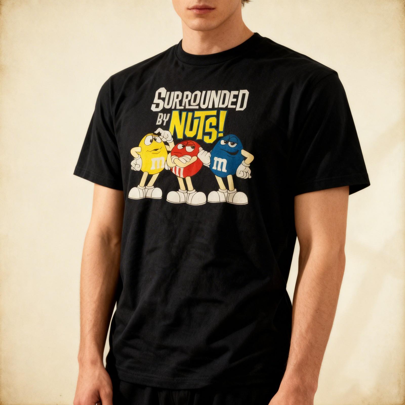 M & M Surrounded By Nuts Graphic T shirt Black Unisex T-Shirt XL