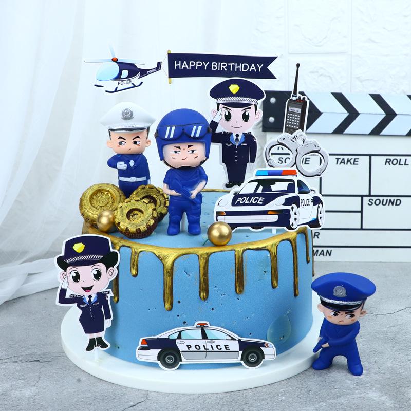 Birthday Cake Topper: Female Police Officer with Police Car and Baseball Boy