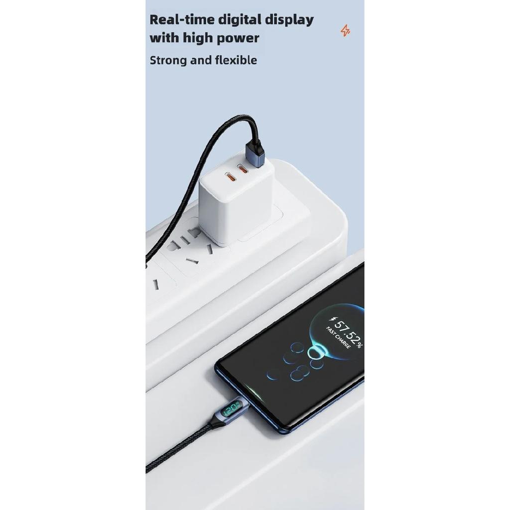 120W USB A To Type C LED Digital Display Fast Charging Data Cable Nylon Braided USB Charge Cord Type C To Type C PD 6A USB Cord