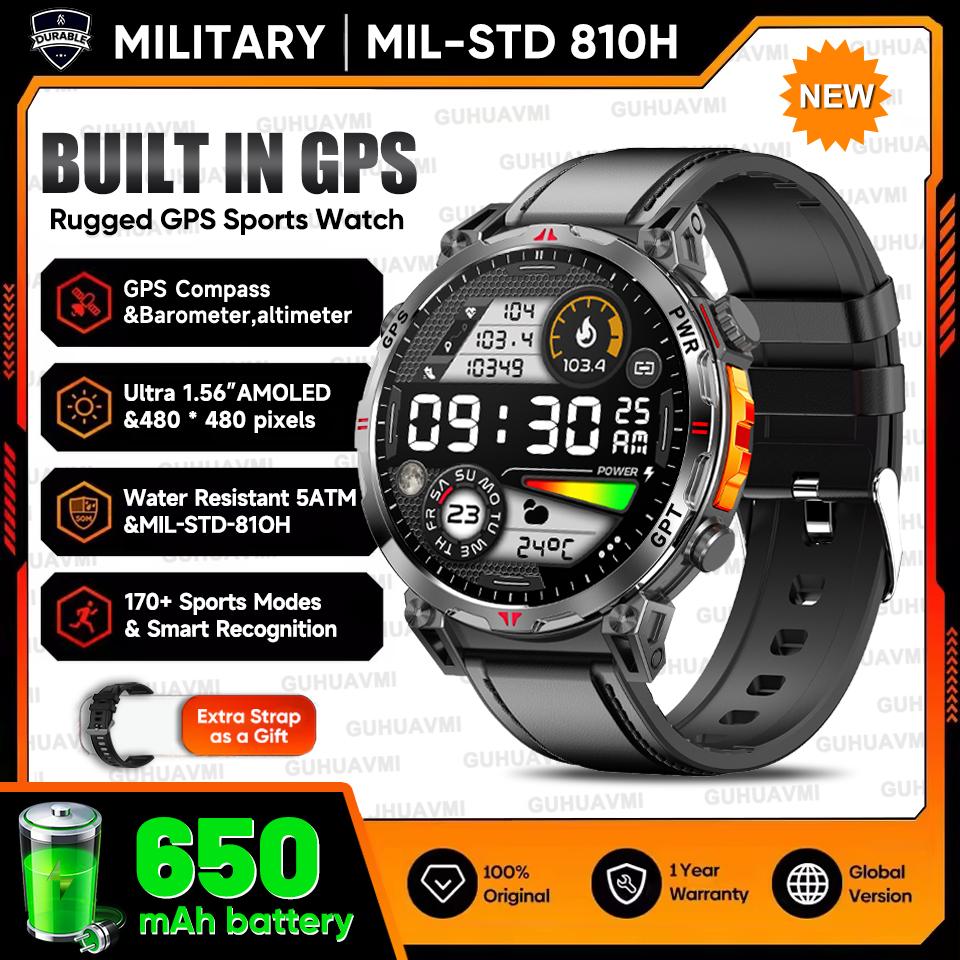 Outdoor GPS Sports Smart Watch Men Built in GPS Compass 5ATM Waterproof Bluetooth Call HD AMOLED Screen Fitness Smartwatch