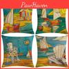 Luxurious Cotton Linen Beach Oil Painting Pillow Cover For Elegant Home Dcor