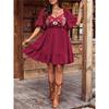 Women's Floral Embroidered Dress Elegant Flared Sleeves Low-cut Knee-length Dress
