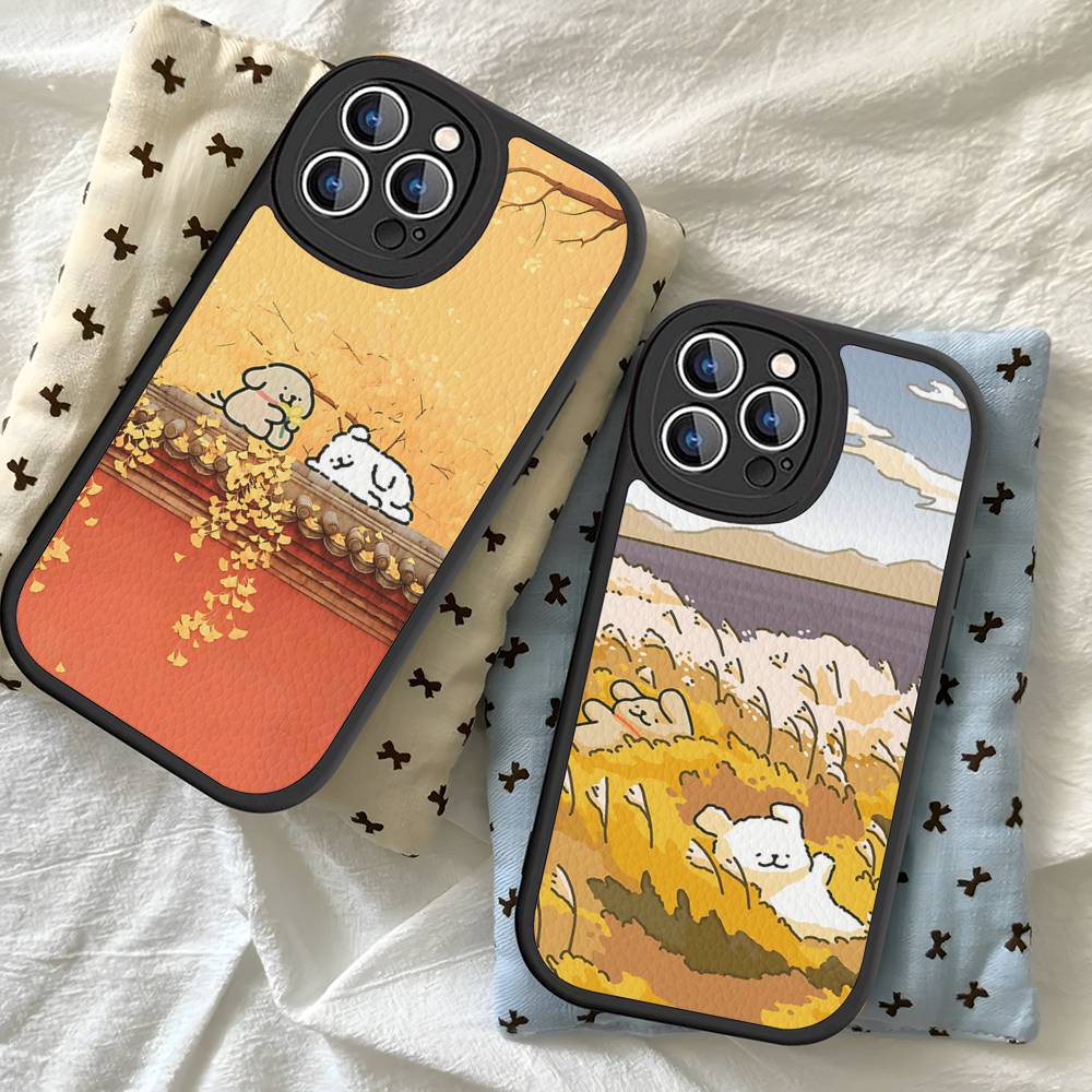 Line CARTOON P-PuppyS PU Leather Phone Case For IPhone 16 15 14 13 12 11 Pro Max Plus Back Fundas