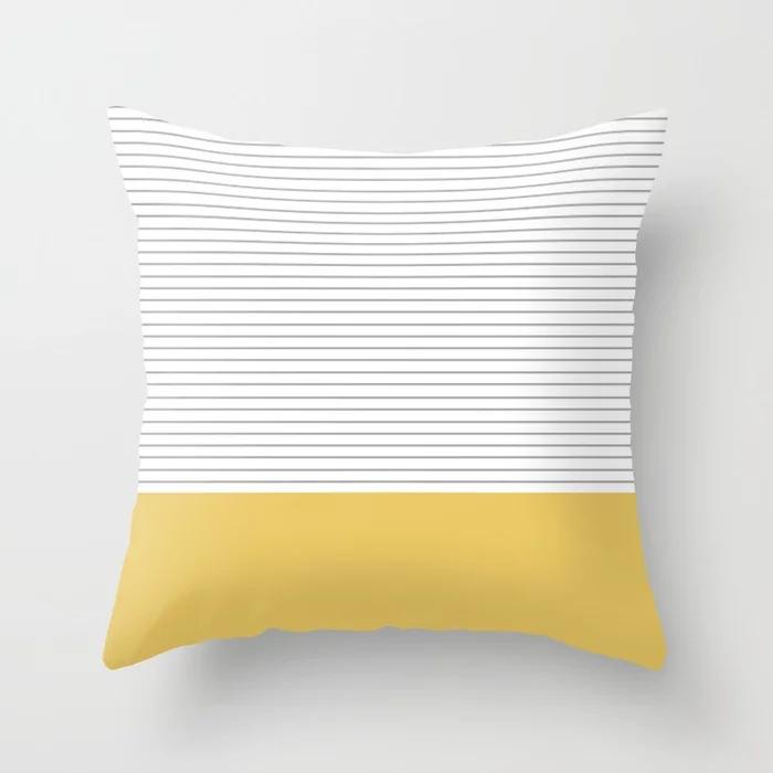 Geometric Yellow Check Pattern Throw Pillow Cover With Short Plush Print For Living Room Sofa Decoration Cushion Cover