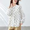 Polka Dot Round Neck Shirt Women's Long-sleeved Summer Loose Casual Tops Wood Ears Pure Cotton Shirt