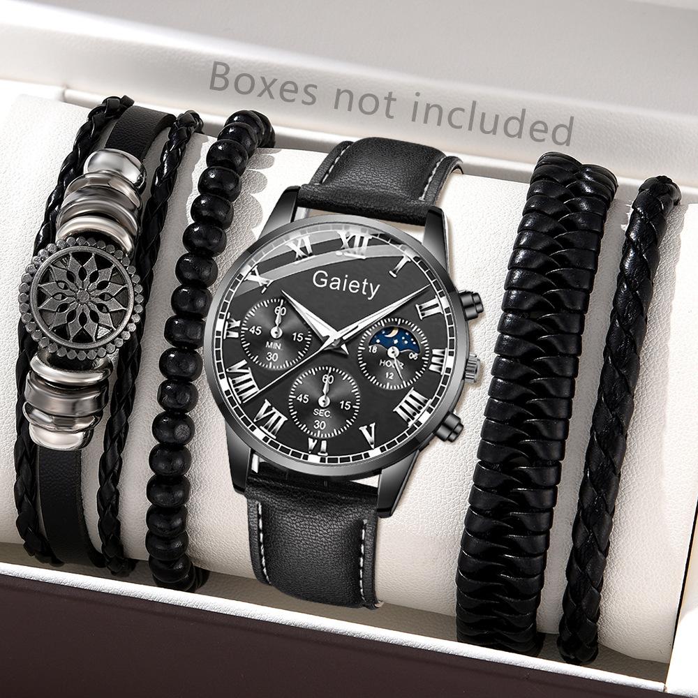Men's Watch Casual Business Glass Quartz Watch Three-eye Calendar Fully Automatic Movement Watch Watch Large Dial Luminous