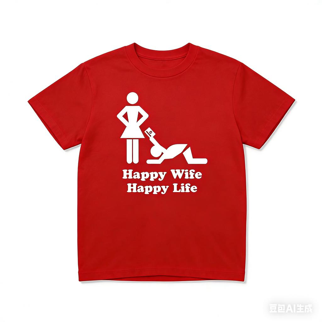 Happy Man Beautiful Life Model T-shirt Women's Casual Style Satirical and Humorous Design Everyday Wear