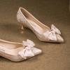 Fashion 2025 New Fine Heel High-end Satin Bow High Heels Temperament Pointed Toe Single Shoes