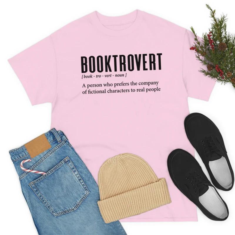 Booktrovert Definition Funny Bookworm TShirt Women Cute Book Lover T Shirt Bookish Nerd Tshirts Cotton Librarian Tees Gifts