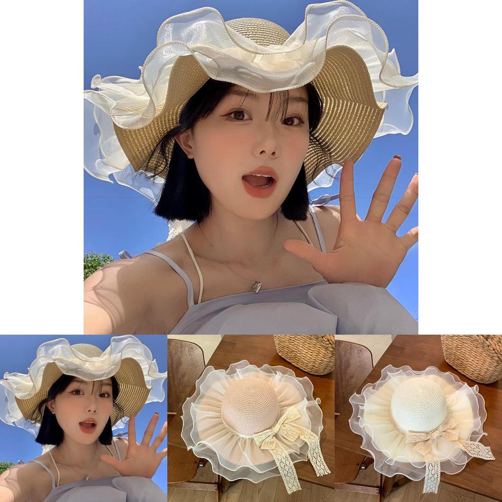 Trendy Women's Summer Straw Hat With Embroidered French Lace And Uv Protection