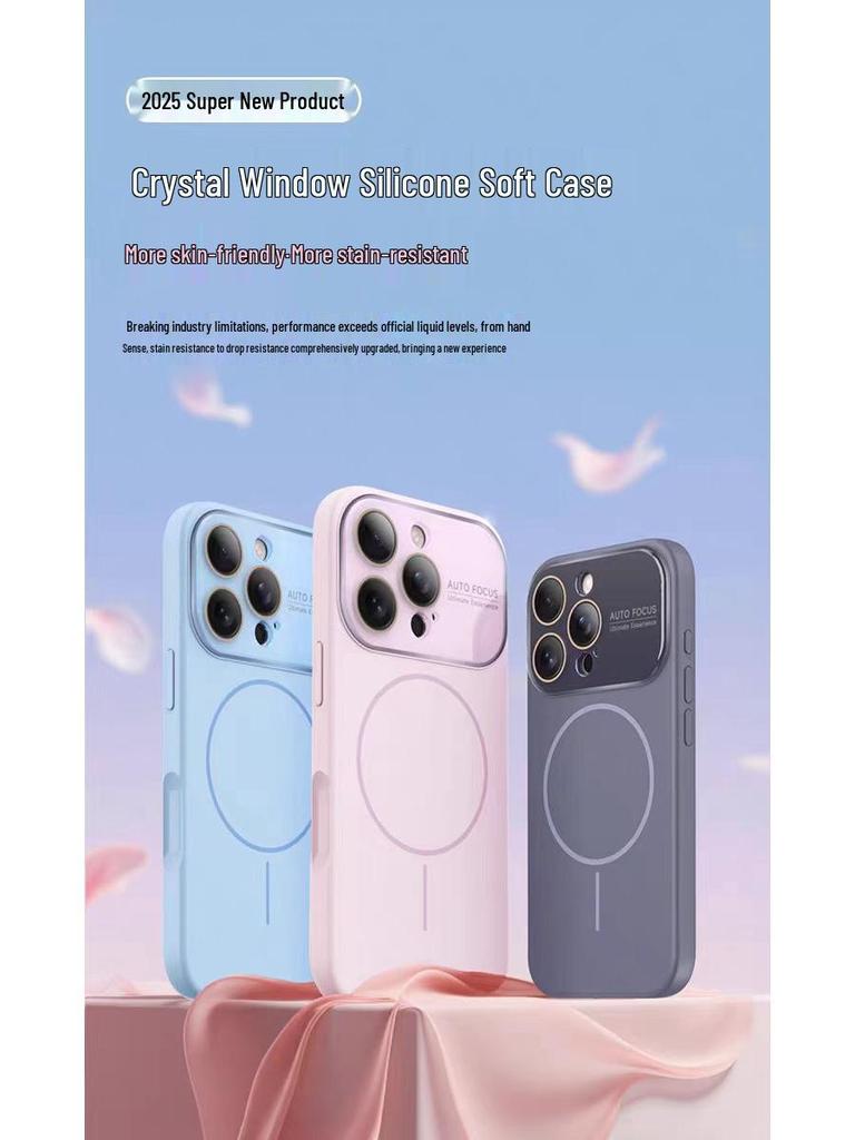 Magnetic Liquid Silicone iPhone Case: Compatible with Apple 17, Enhanced Aesthetics, Large Window Design.