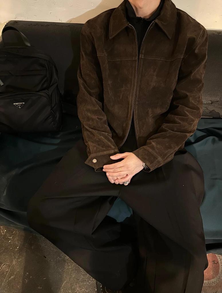 Unisex retro kávová semišová klopová bunda s pocitem jelení kůže - Regular Fit pro podzim/zimu