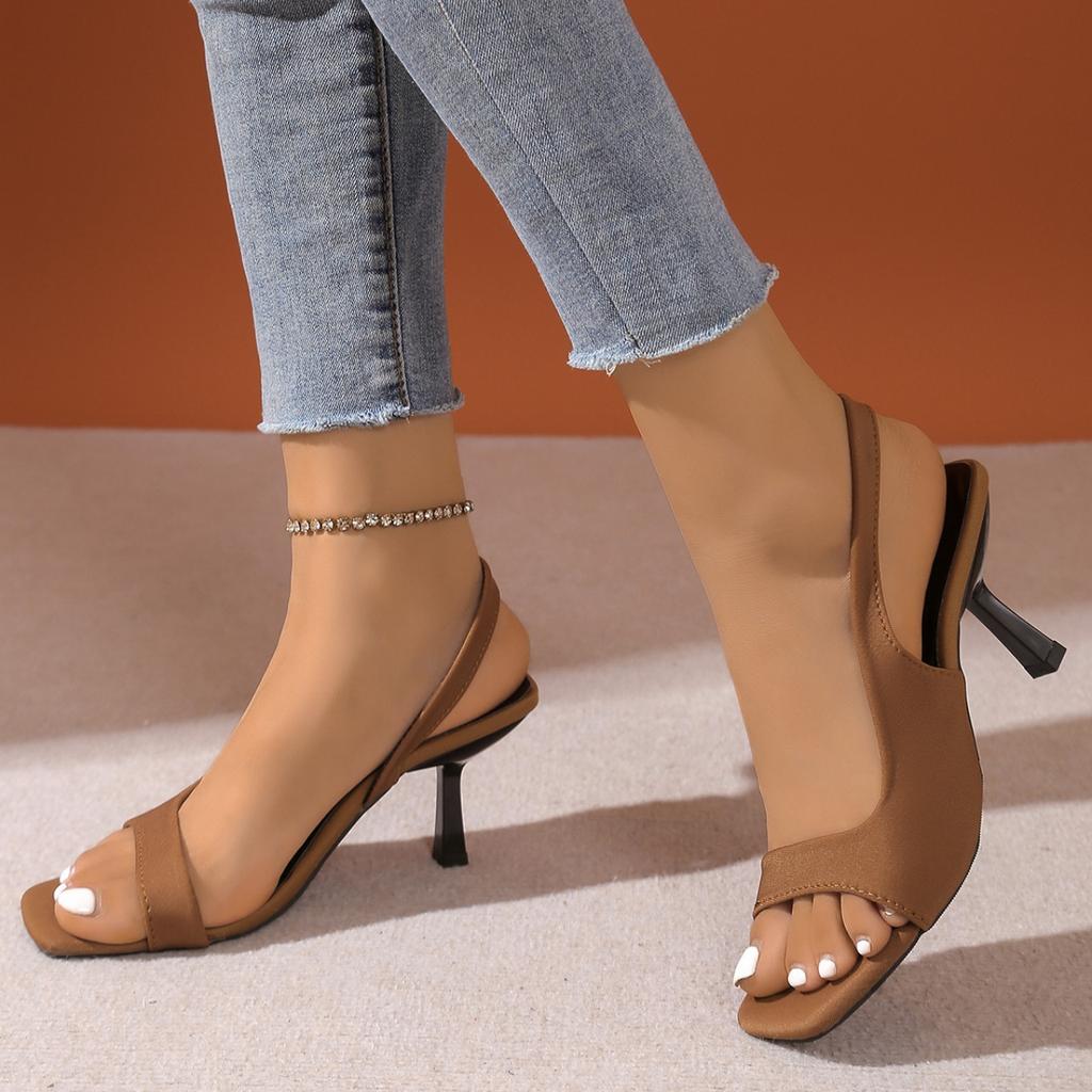 Fashion Fine Heeled Shoes Sandals Ladies Slip on Square Toe Navy Blue Pumps Lace-Up Roman Style Stiletto African Latest High Heel Pumps