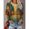 Womens Loose Fit Long Sleeve Round Neck Tee With 3D Peacock Cat Print - Milk Silk Fabric 2025 Casual Top
