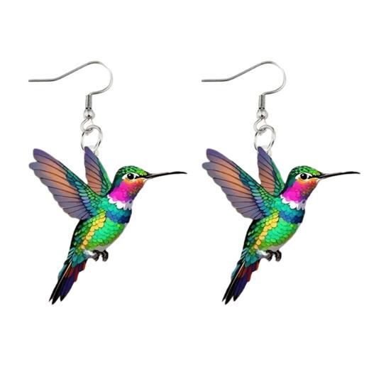 1 Pair Acrylic Colorful Bird Dangle Earrings 2D Hummingbird Hook Earrings Hypoallergenic Women Bird Drop Earrings Fashion Jewelry