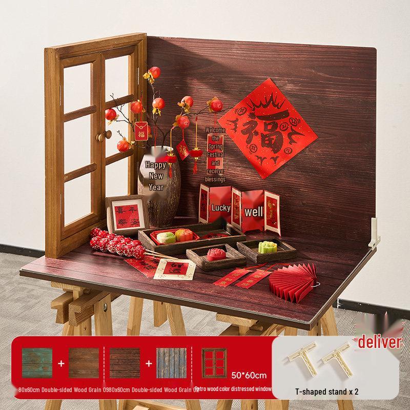 2026 New Year Retro Food Photography Scene Setup with Chinese-Style Props