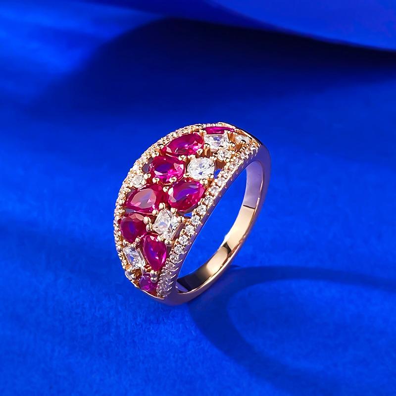 Light Luxury High-End Sense Micro-Inlaid Zircon High Carbon Diamond Red Diamond Ring Female Full Diamond Temperament