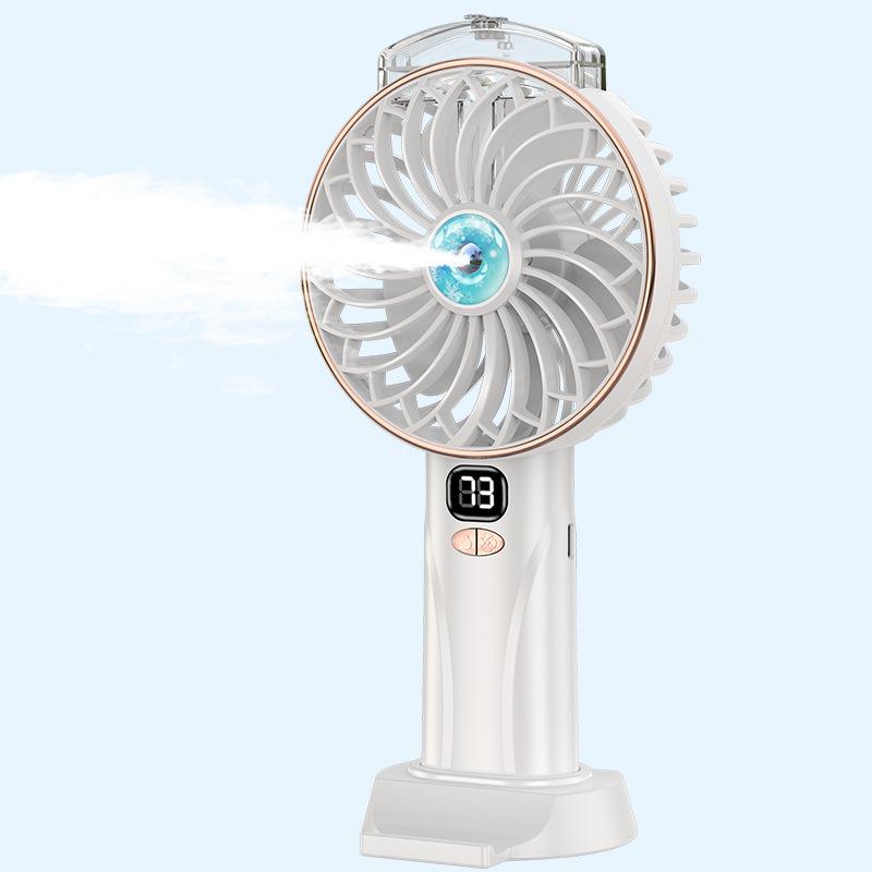 Handheld/Desk Mist Cooling Fan with Digital Display & Silent, Brushless Operation