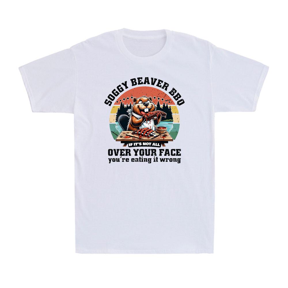 Soggy Beaver BBQ If It s Not All Over Your Face Funny Beaver Retro Men s T-Shirt L