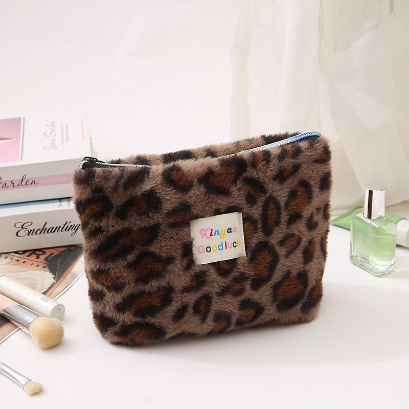 Leopard Print Plush Cosmetic Wash Bag and Warm Scarf Set