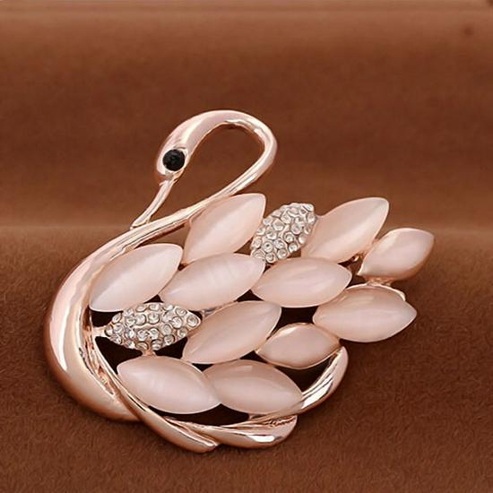 Korean Style Cat's Eye Swan Brooch Scarf Buckle Lapel Pin Elegant Fashion Accessory