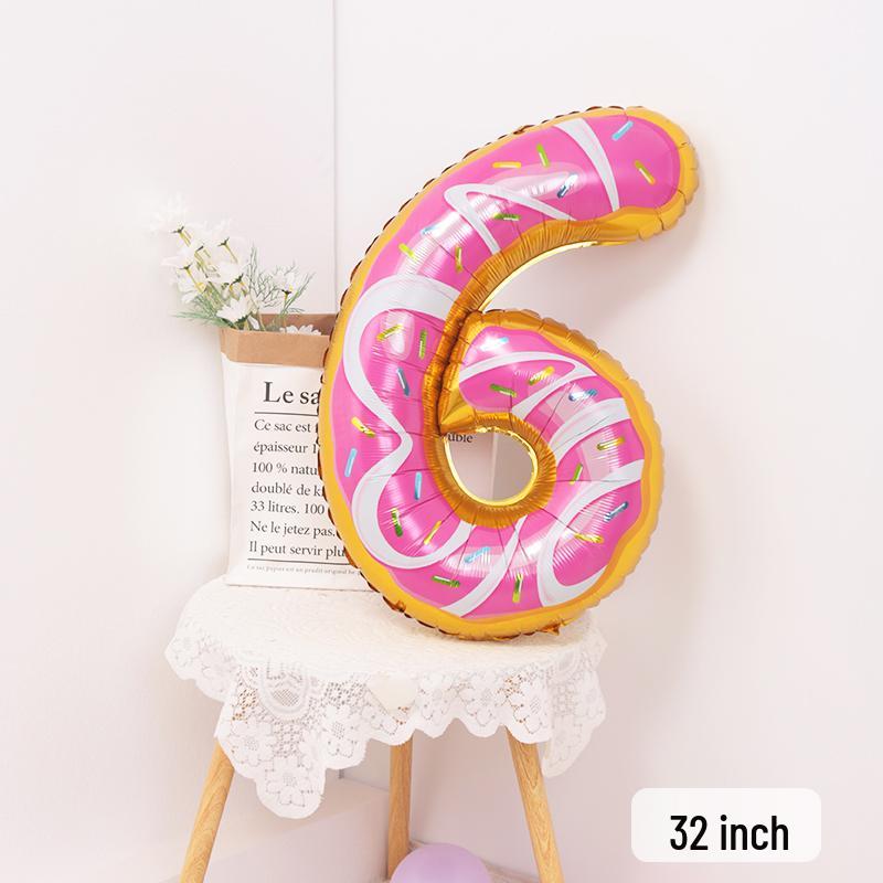 Cartoon Donut Number Balloon for 1st Birthday Party Decorations and Photo Props