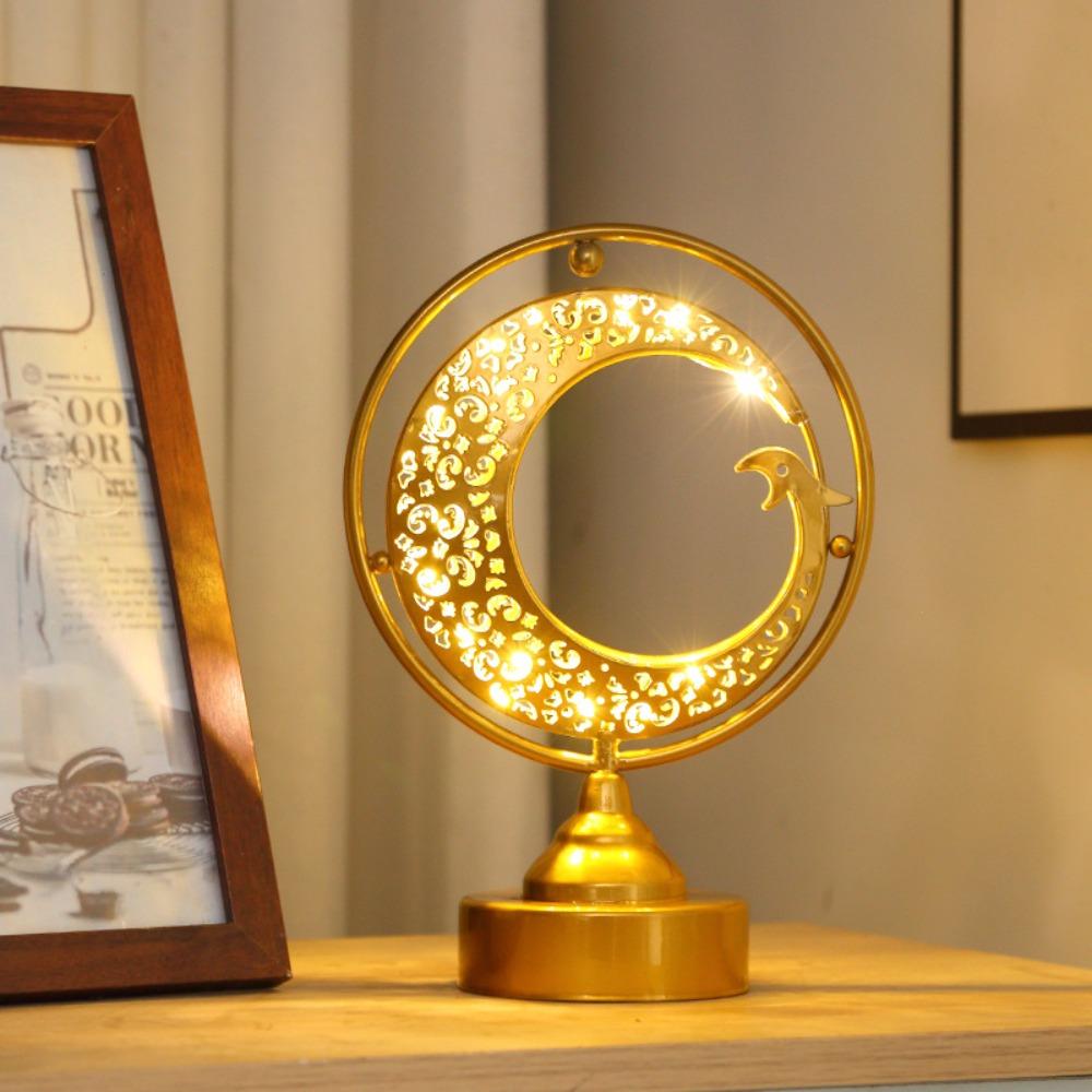 Hollow Ramadan Night Light Gold Ramadan Ornament Eid Mubarak Crescent Lamp  Muslim Festival