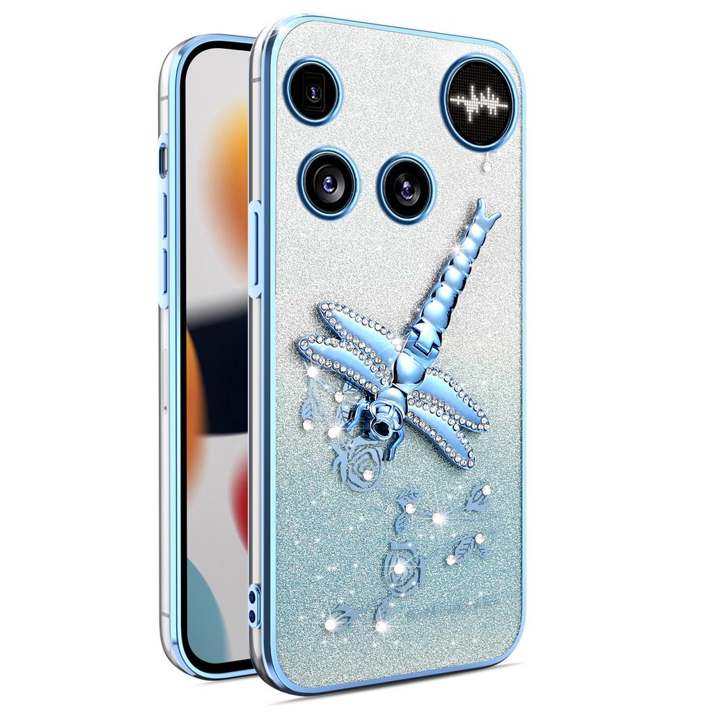 For Nothing Phone (3) 5G Case Dragonfly Kickstand TPU Flowers Glitter Phone Cover