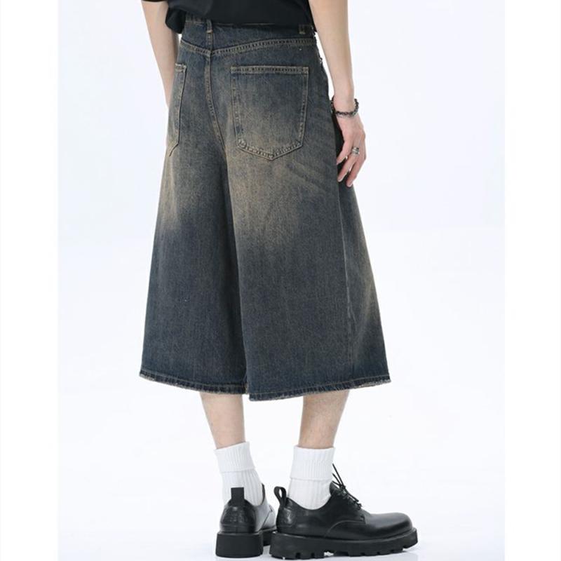 Women's Retro Large Size Denim Shorts Unisex Style Wide Leg Capris Vintage Street Summer Female High Waist Loose Short Jeans