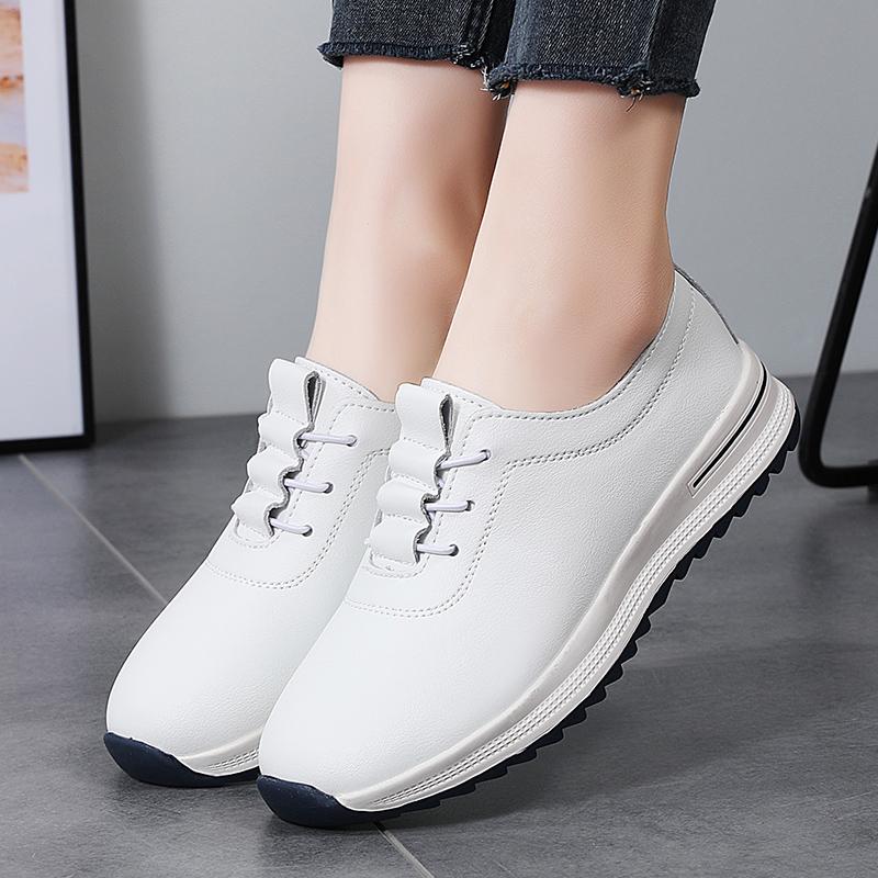 Women Platform Loafers Black Casual Leather Elevator Shoes Thick Sole Height Increase White Sneakers