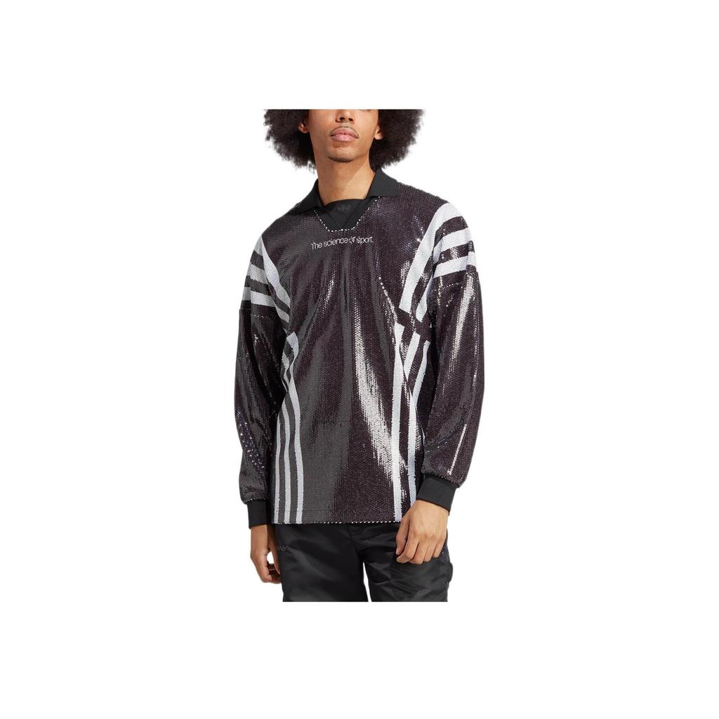 Adidas Originals Blue Version Striped Letter Print Polo Sweatshirt Men Sweatshirt Black IA2493