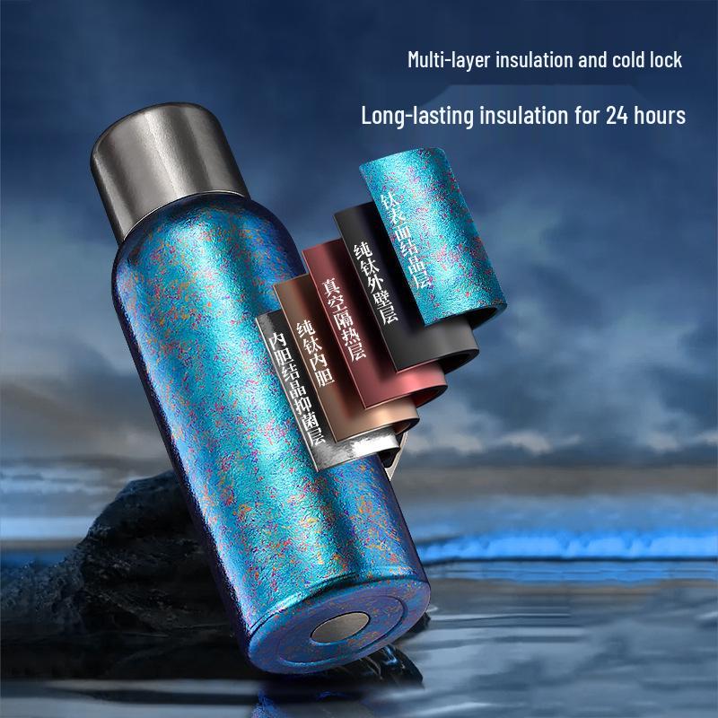 Pure Titanium Thermos Flask with Handle, Thermometer Lid, and Office Tea Brewing Kettle