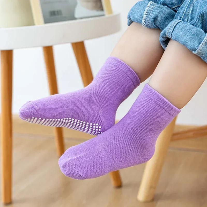 6 Pairs Non Slip Baby Socks Soft Cotton Ankle Crew Socks Anti Skid Rubber Grips Toddler Socks Set For Boys Girls 0-7 Years