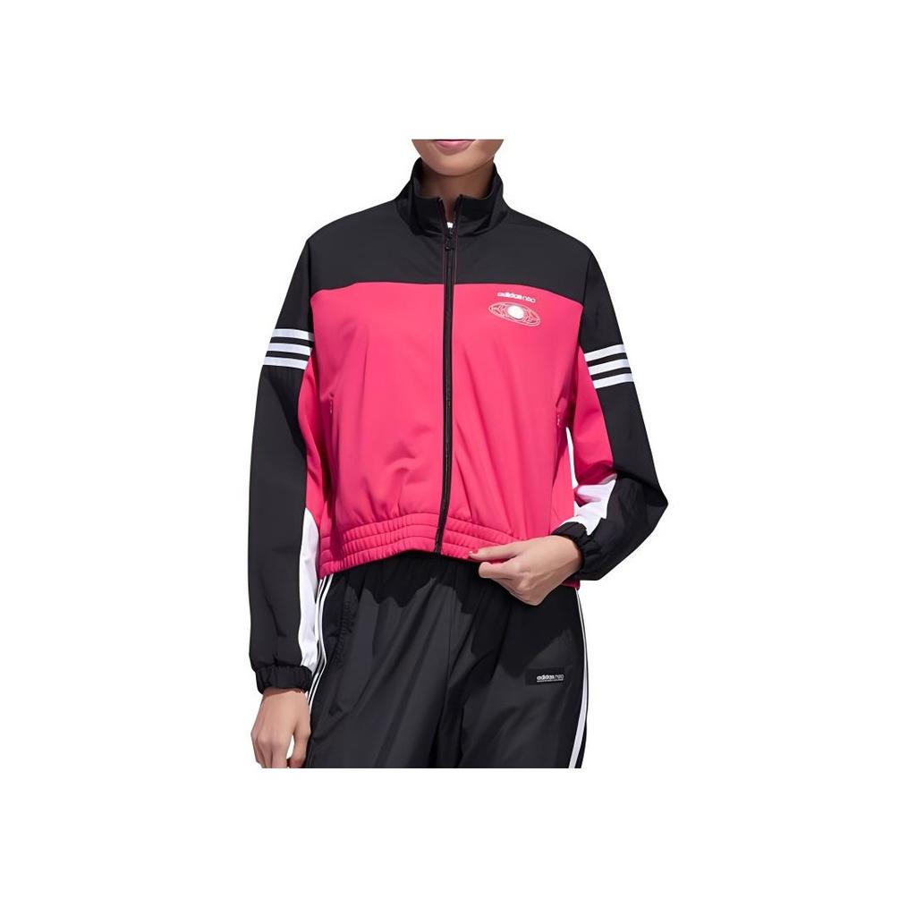 Adidas Neo Short Color Block Striped Stand Collar Vintage Casual Jacket Women Jacket Pink GM2313