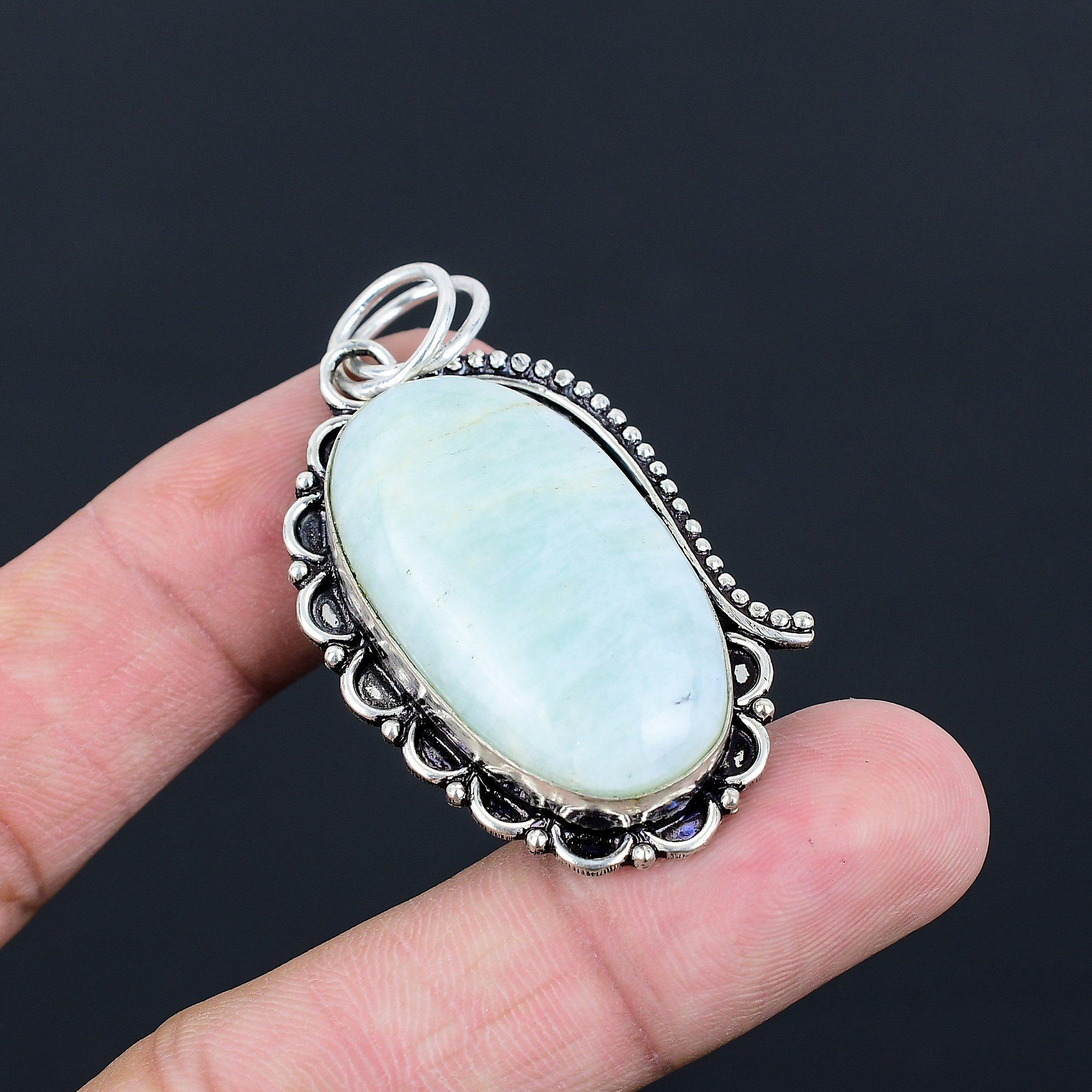 

Натуральний камінь Амазоніт Кулон 925 Стерлінгове Срібло Індійські Прикраси Для Жінок