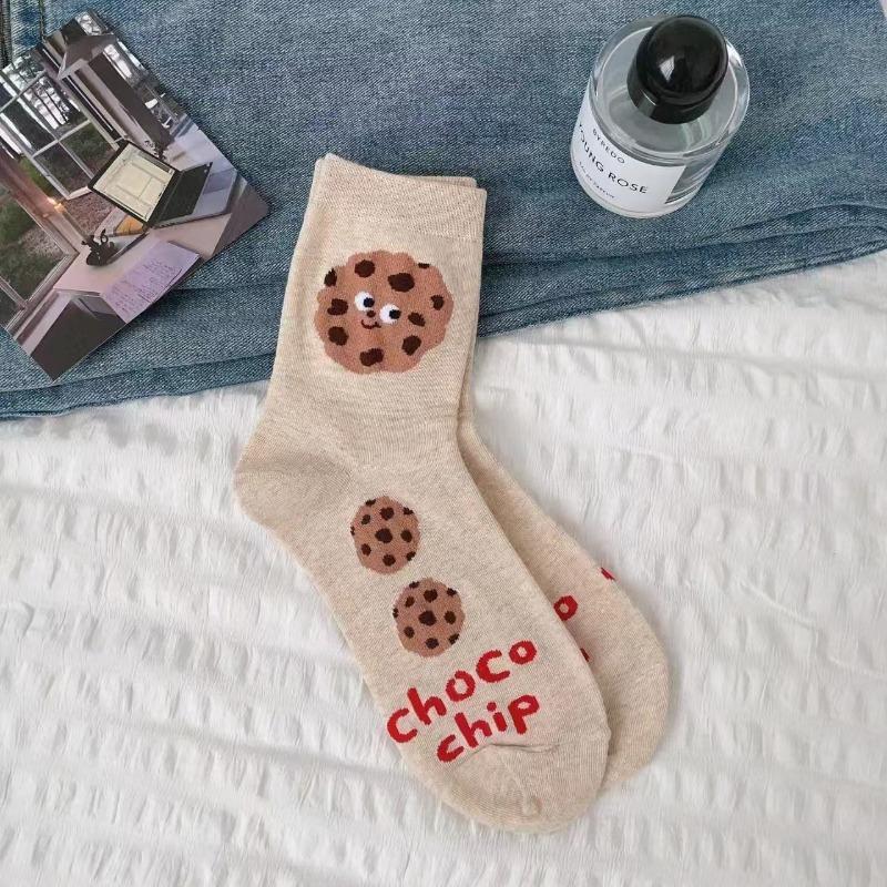 Female Spring and Autumn Lovely Cartoon Cookie Cheese Student In Tube Cotton Socks