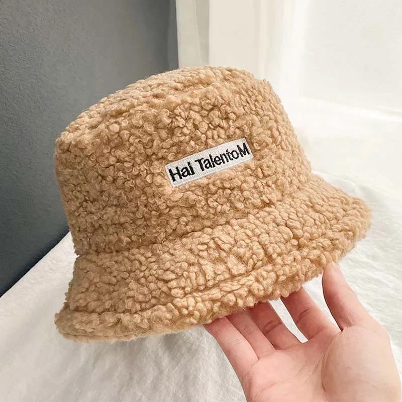Autumn and Winter Japanese Style Embroidered Letter Fisherman Hat Women Ear Protection Solid Color Versatile Thickened for Keep Warmth Fisherman Hat
