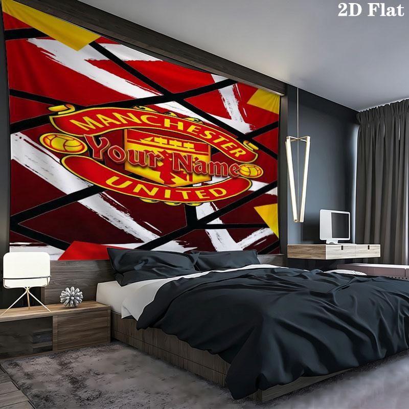 Manchester United F Custom Name Wall Tapestry Aesthetic Wall Hanging Printed Fabric Blanket Decorative Tapestries for Bedroom Living Room Home Decor