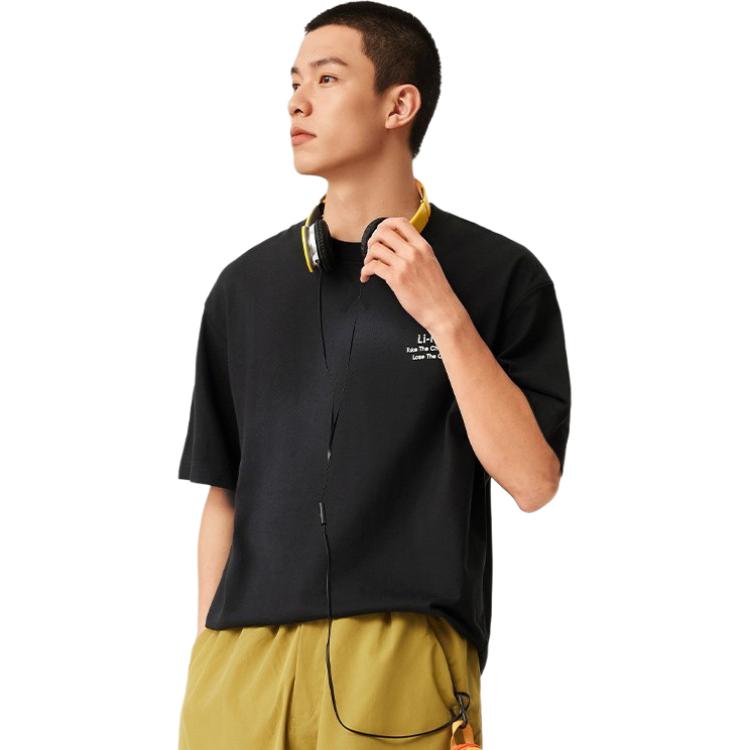 Li Ning Sport Lifestyle Serie High Street Amerikaans Vintage Casual Eenvoudig Letter Effen Kleur Ronde Hals Pullover Korte Mouw T-shirt AHSV283-3
