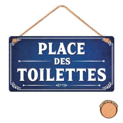 [R2116] - Plaque bois 'Place des Toilettes' bleu - 20x10. 5 cm