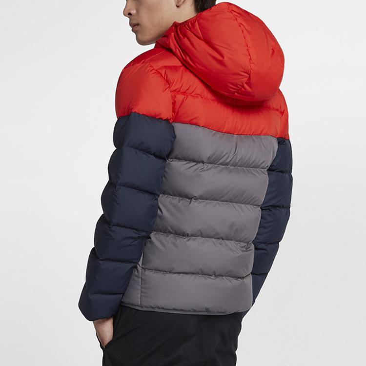 Nike Sport Casual Patchwork Down Jacket With Hood Men Outerwear Red Blue CU0226-634